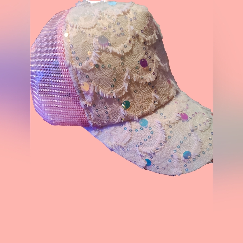 Sparkly Baseball Cap with Lace